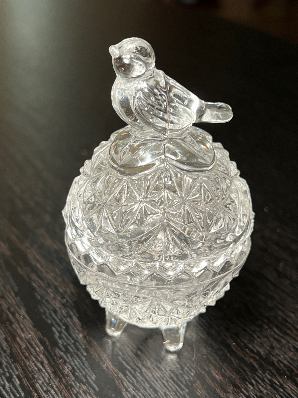 VTG Germany Hofbauer Crystal Clear Glass Bird Byrdes Trinket Box Ring Dish
